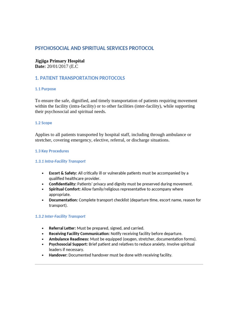 Psychosocial & Spiritual Care Protocols | PDF | Hospital | Psychotherapy