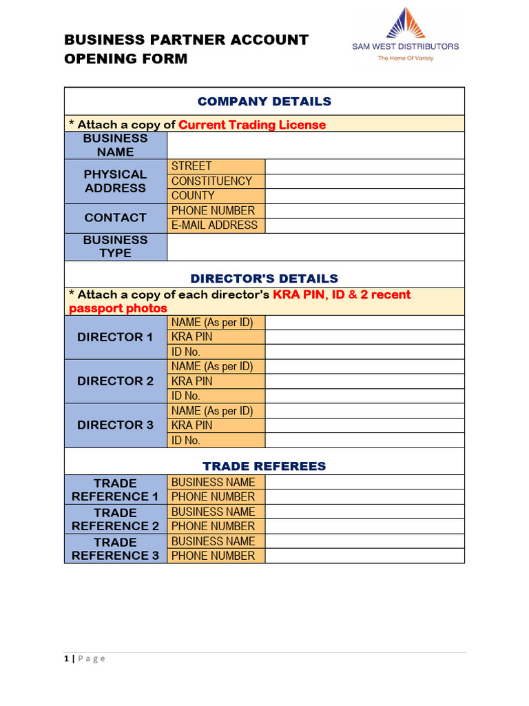 Business Partner Account Form | PDF
