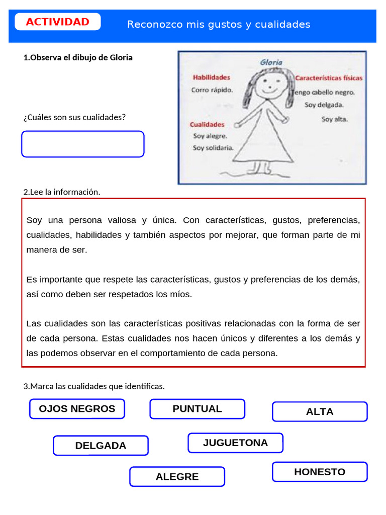 D1 A2 FICHA TUT. Reconozco Mis Gustos y Cualidades | PDF