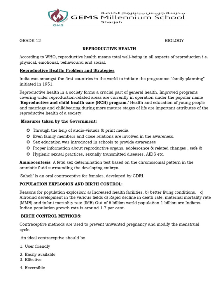 Reproductive Health and Birth Control Guide | PDF | Birth Control | In ...
