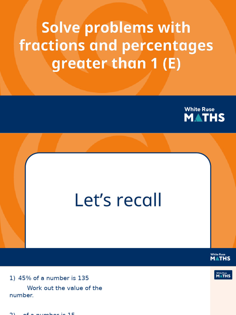 Y7 Spring Block 4 TS7 Solve Problems With Fractions and Percentages ...