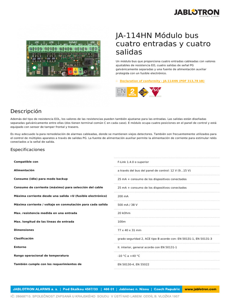 Módulo Bus JA-114HN: Entradas y Salidas | PDF | Resistor | Fuente de ...