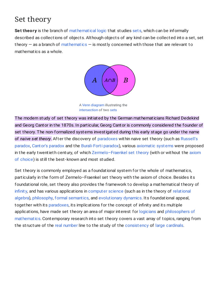 Overview of Set Theory Concepts | PDF | Mathematical Logic ...