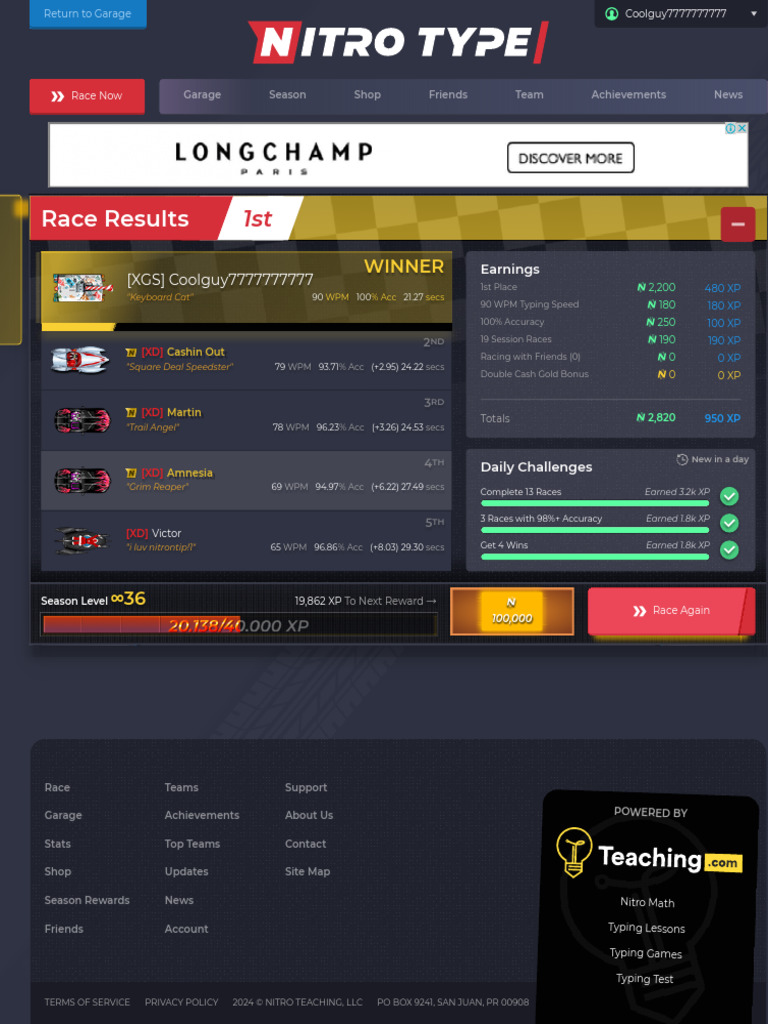 Nitro Type: Race Now and Earn XP | PDF | Text