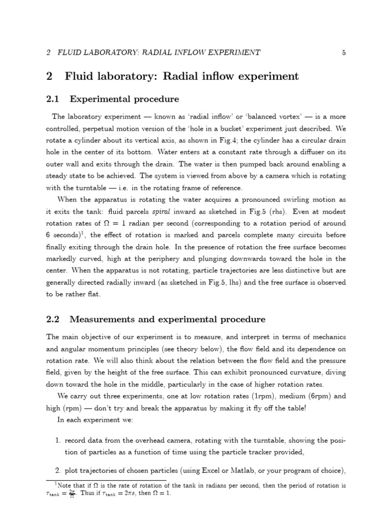 Radial Inflow Experiment in Fluid Dynamics | PDF | Force | Velocity