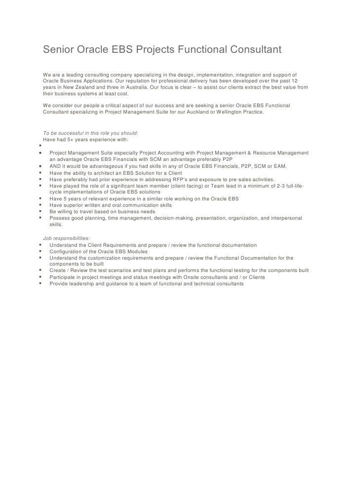 Senior Oracle EBS Consultant Role in NZ | PDF | Career & Growth