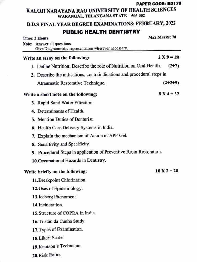 BDS Final Year Exam Papers Overview | PDF | Dentistry | Medical Specialties