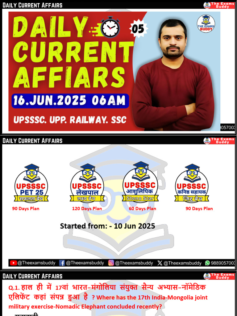 Daily Current Affairs - Class 05 - 16 Jun 2024 - by The Exams Buddy | PDF