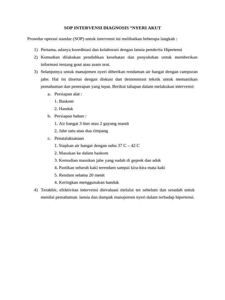 SOP Intervensi Nyeri Akut Lansia Hipertensi | PDF