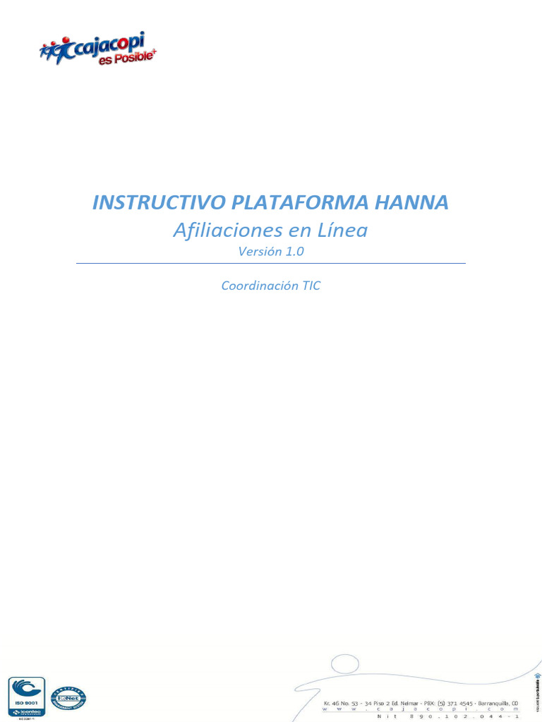 Instructivo Plataforma Hanna: Afiliaciones En Línea | PDF | Botón ...