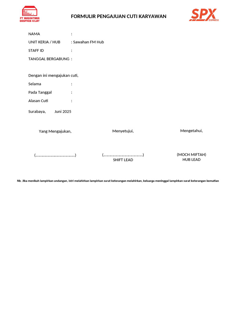 Form Cuti Ops | PDF
