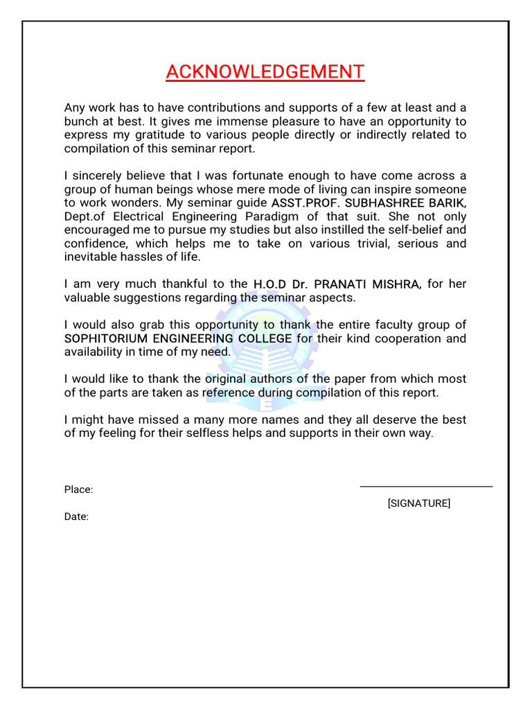 Acknowledgement and Declaration for Seminar | PDF