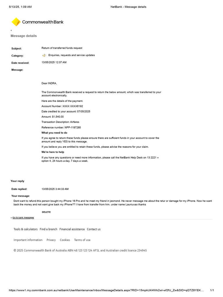 NetBank - Message Details1 | PDF