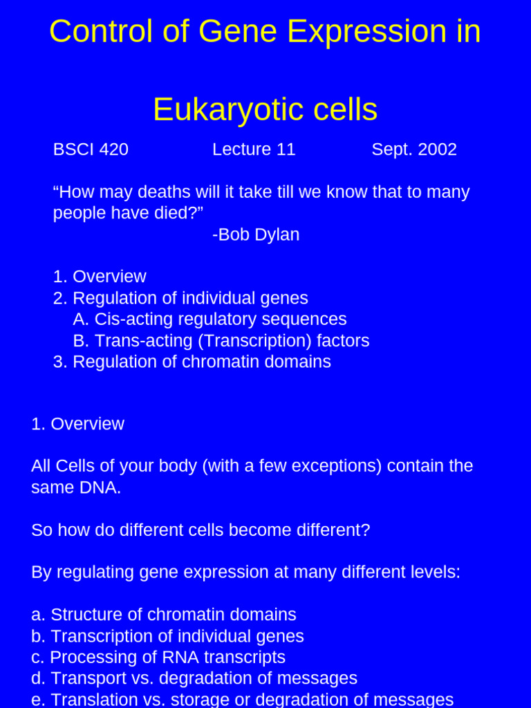 Control of Gene Expression in Eukaryotic Cells | PDF