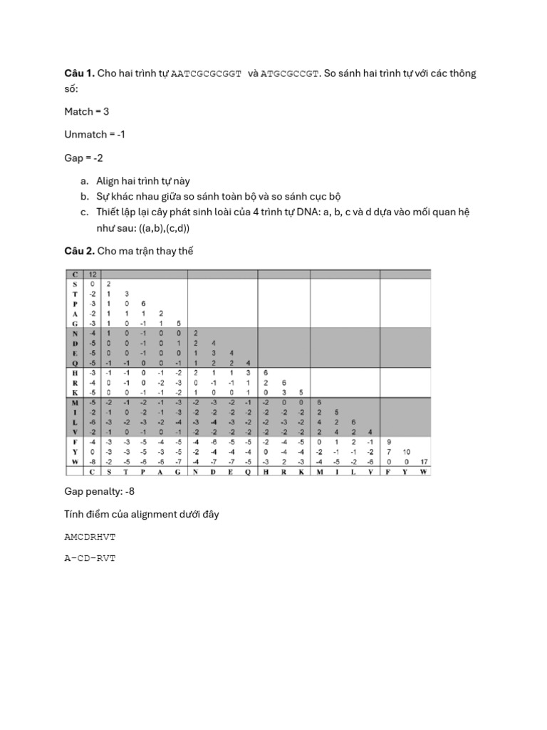 Example Exam Questions For Bioinformatics | PDF