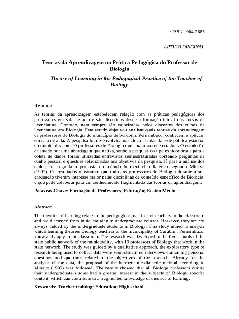 Teorias da Aprendizagem em Biologia | PDF | Aprendizado | Behaviorismo