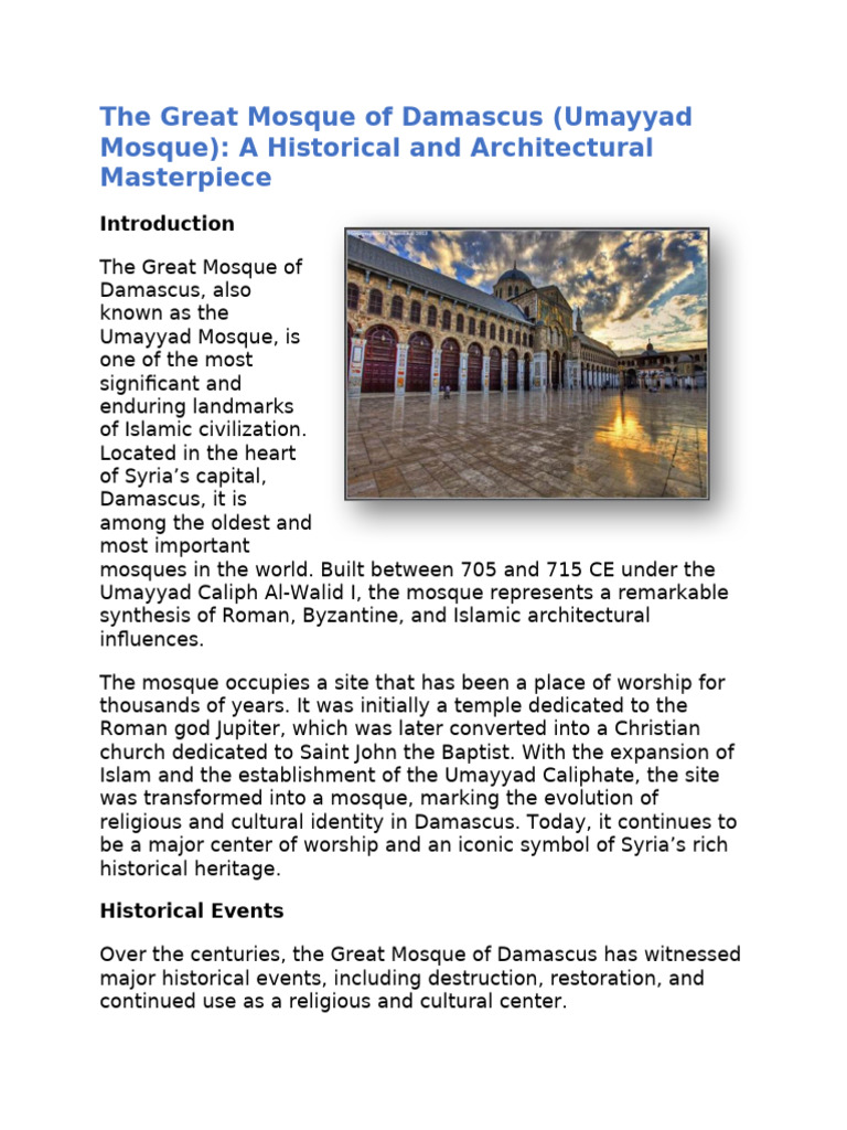 Great Mosque of Damascus: History & Art | PDF | Mosque | Damascus