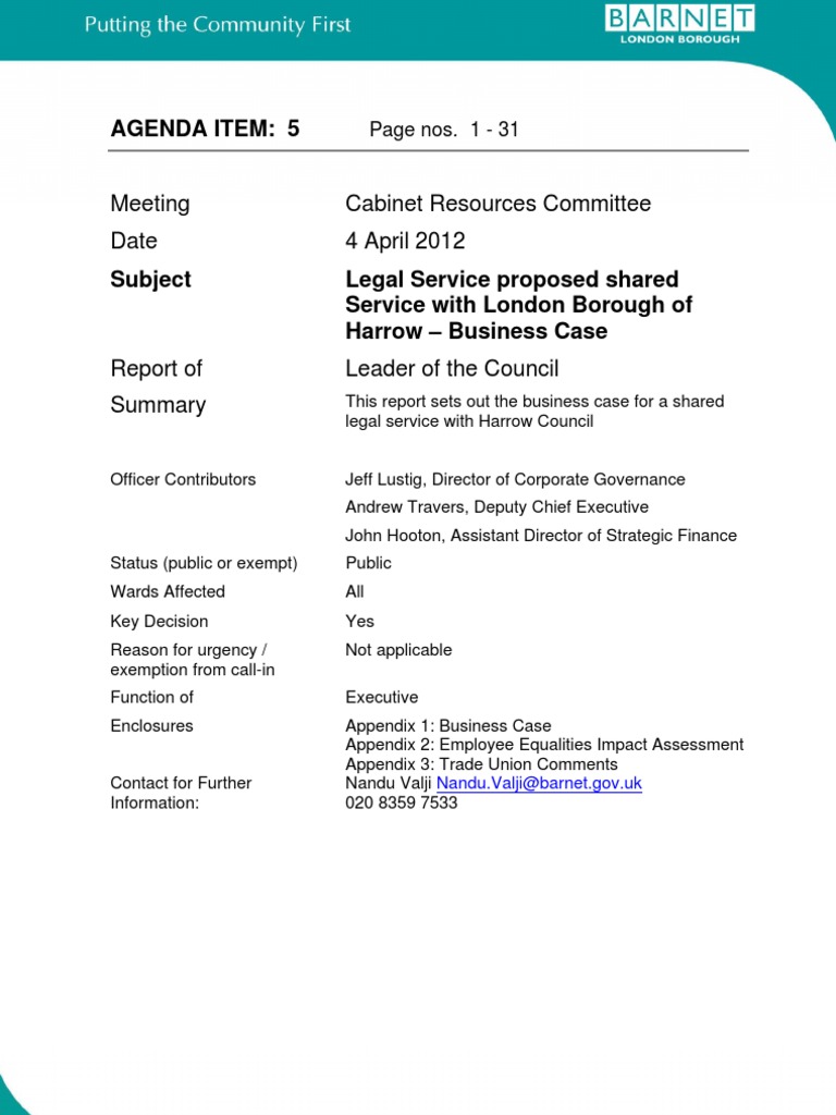 Proposed Shared Legal Services Council / Harrow Council PDF