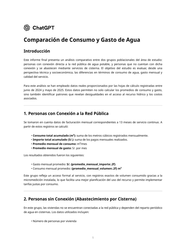 Comparativa de Gasto y Consumo de Agua | PDF | Agua | Agua potable