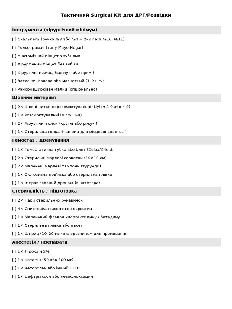 Surgical Kit DRG Checklist UA | PDF