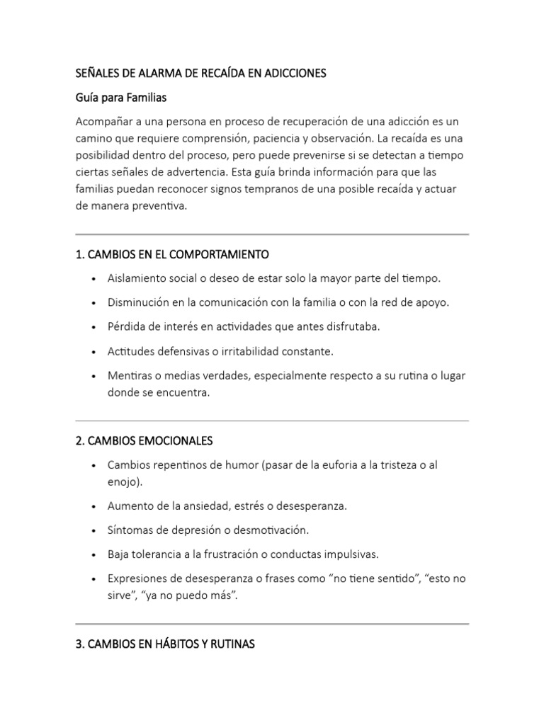 Señales de Recaída en Adicciones | PDF | Comportamiento | Depresión ...
