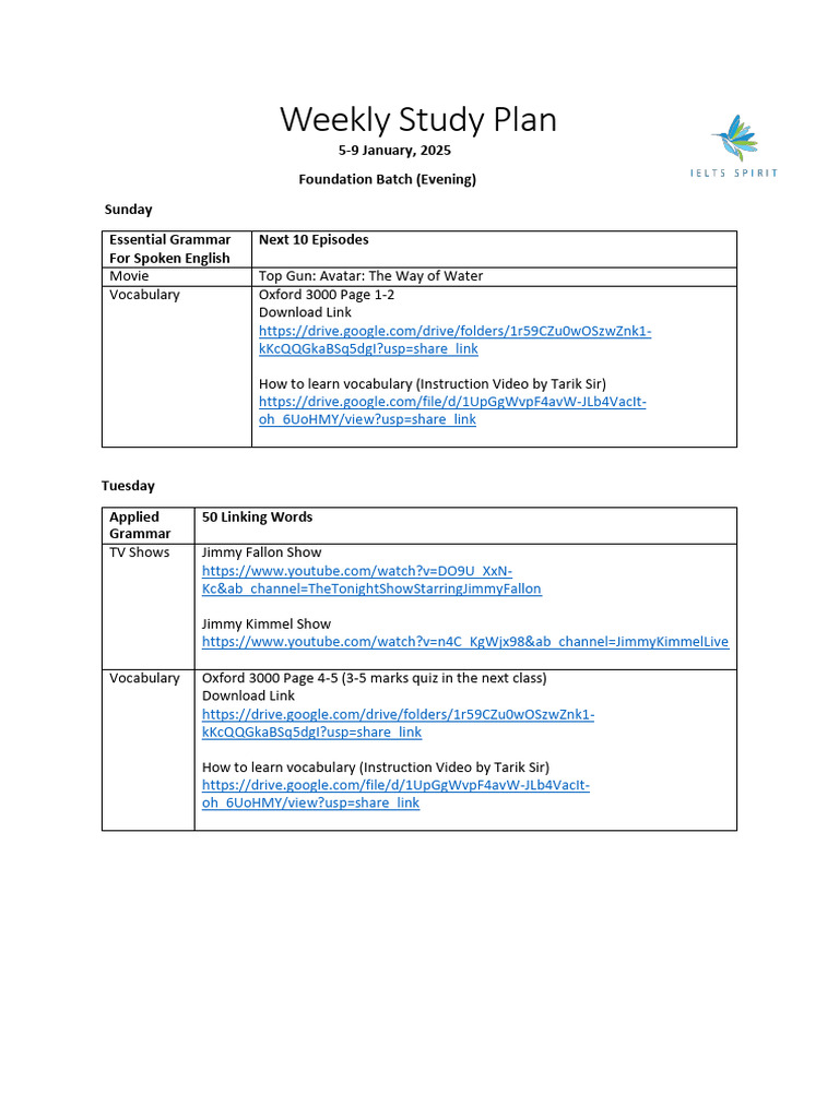 Weekly Study Plan: Foundation Batch | PDF | Cultural Assimilation ...
