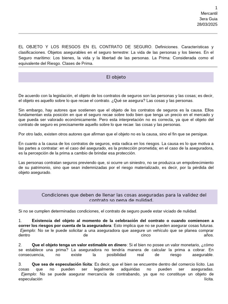 Objeto y Riesgos en Contratos de Seguro | PDF | Póliza de seguros | Seguro