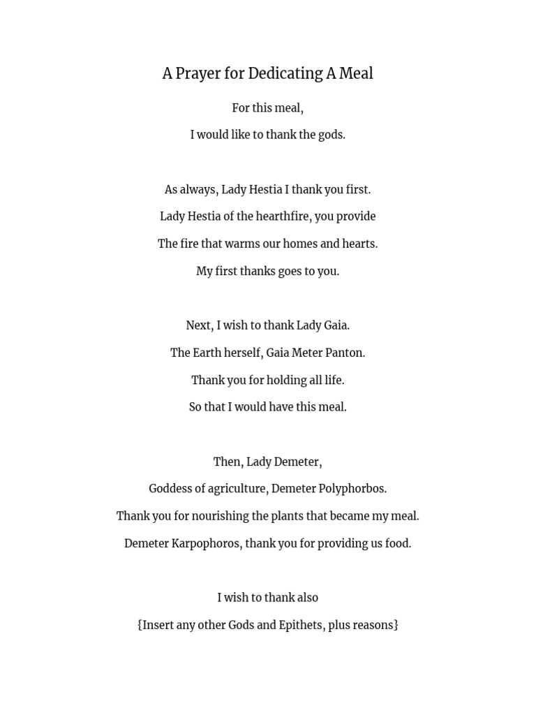 Meal Dedication Prayer to Hestia | PDF