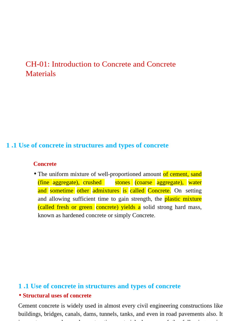 Chapter - 1 Concrete | PDF | Concrete | Cement