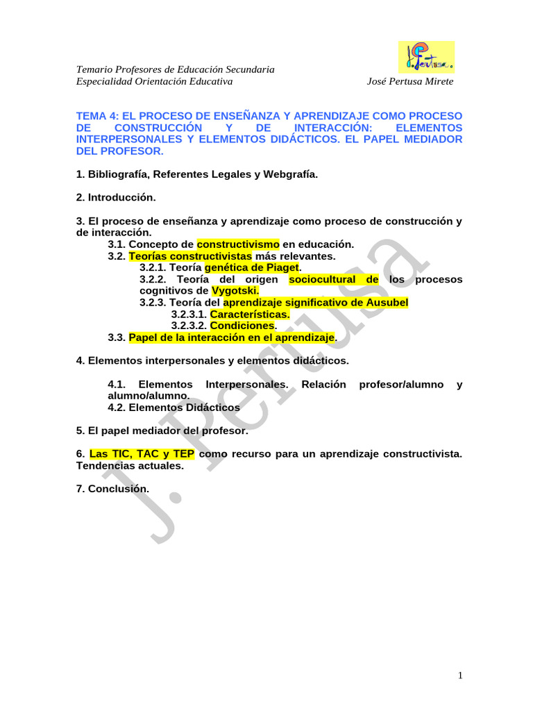 Proceso de Enseñanza y Aprendizaje Constructivista | PDF
