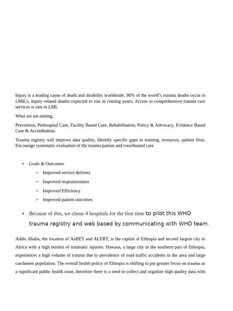 Ethiopia's WHO Trauma Registry Initiative | PDF | Monitoring And ...