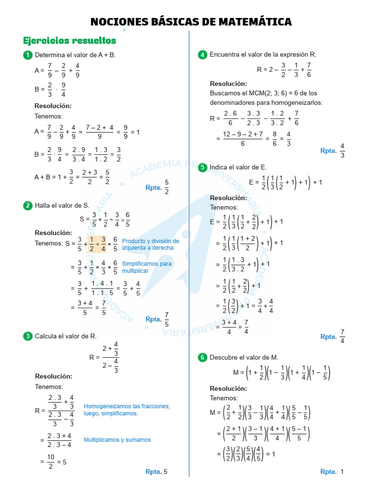 Resolución de Operaciones Matemáticas | PDF | División (Matemáticas ...