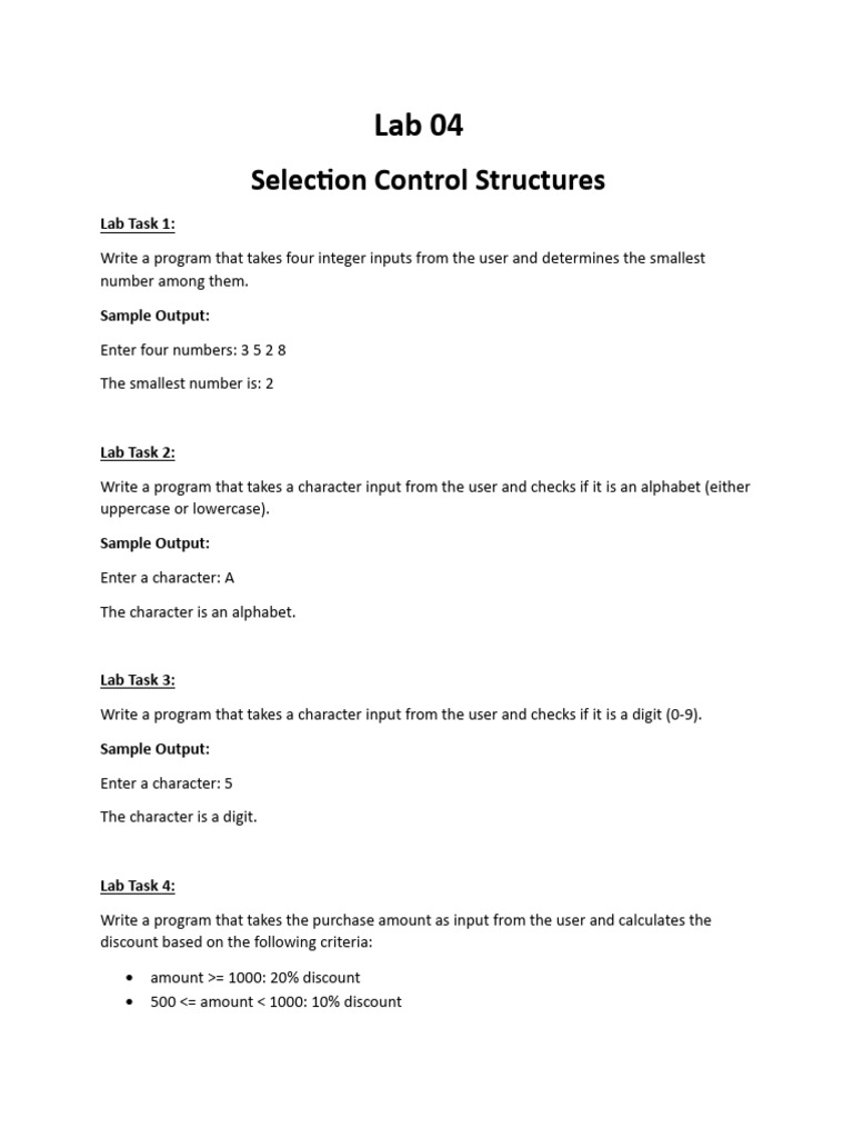 Programming Tasks for Control Structures | PDF