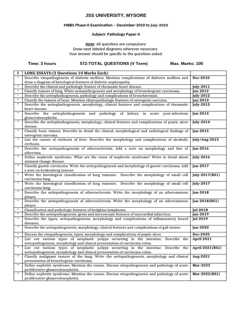Pathology Exam Questions: MBBS 2010-2022 | PDF | Cervical Cancer ...