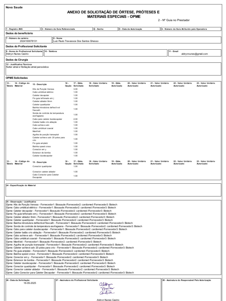 Solicitação de OPME para Cardiologia | PDF