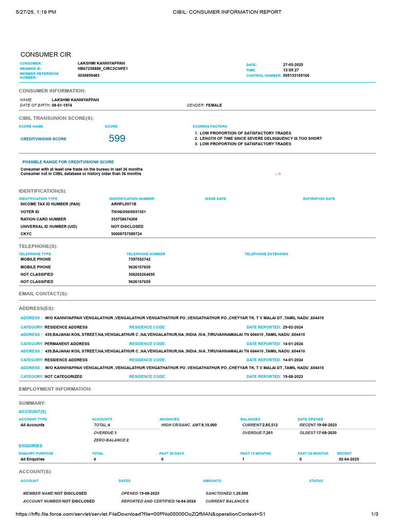 Cibil - Consumer Information Reportsvasgas | PDF | Collateral (Finance ...