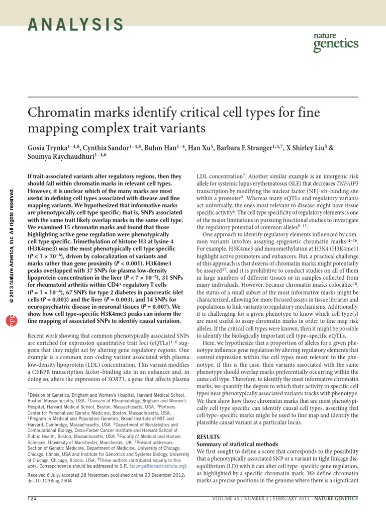 Chromatin Marks for Trait Variant Mapping | PDF | Single Nucleotide ...