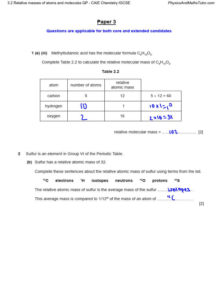 Calculating Relative Molecular Masses in Chemistry | PDF | Molecules ...