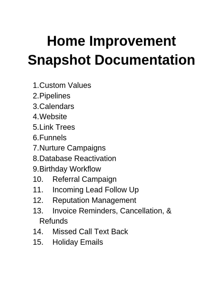 Home Improvement Snapshot Documentation | PDF | Brand | Automation