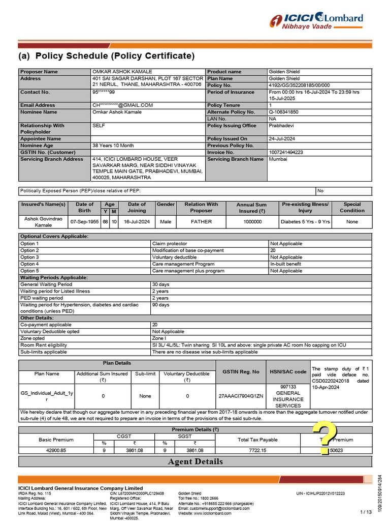 ICICI Lombard Golden Shield Policy Details | PDF | Insurance | Hospital