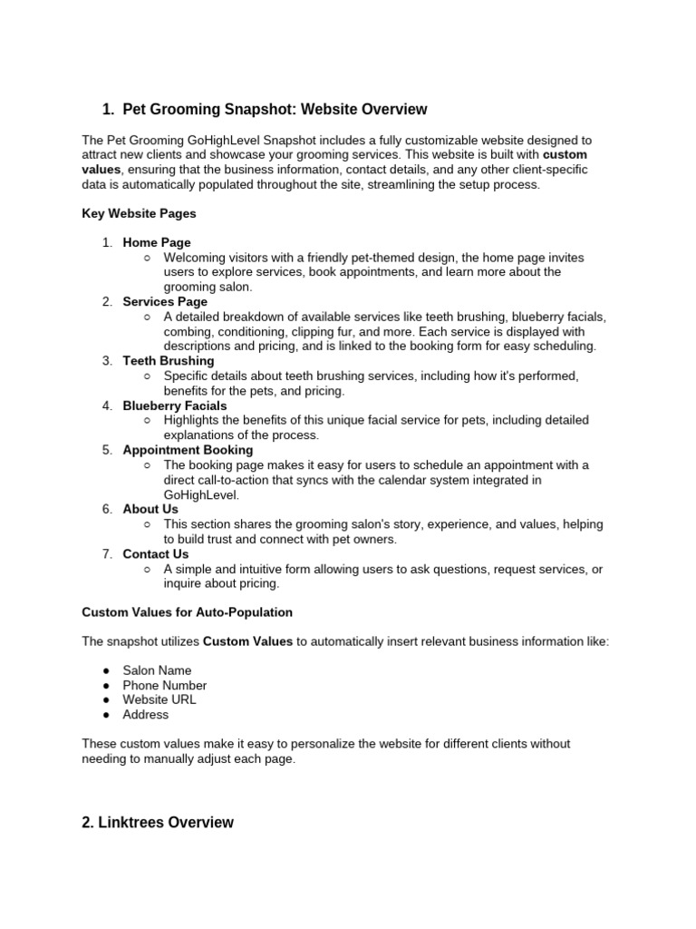 Pet Grooming Snapshot Documentation | PDF