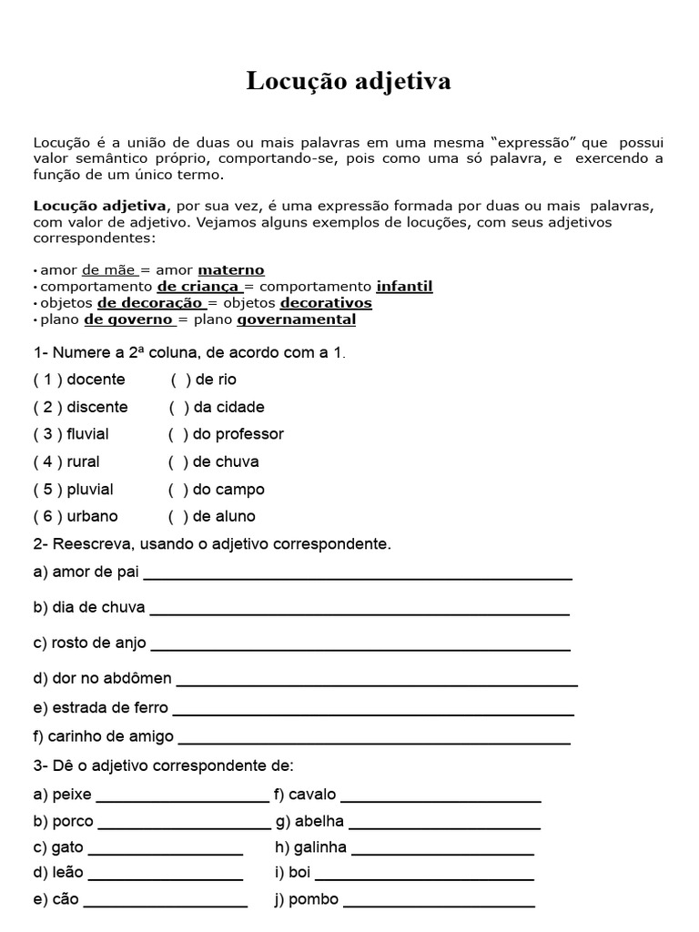 Locuções Adjetivas e Seus Correspondentes | PDF