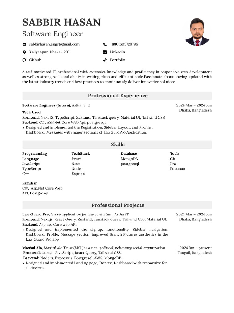 Sabbir Hasan - Software Engineer Resume | PDF | Postgre Sql | Web ...