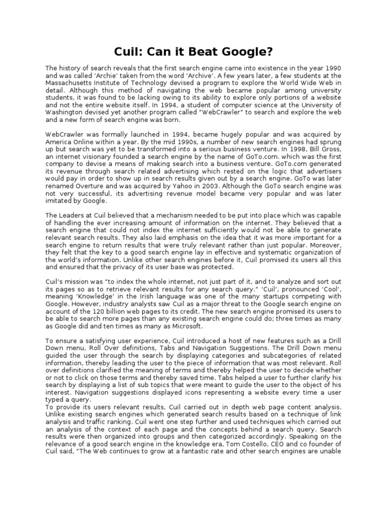 Cuil: A New Contender in Search Engines | PDF | Web Search Engine | Google