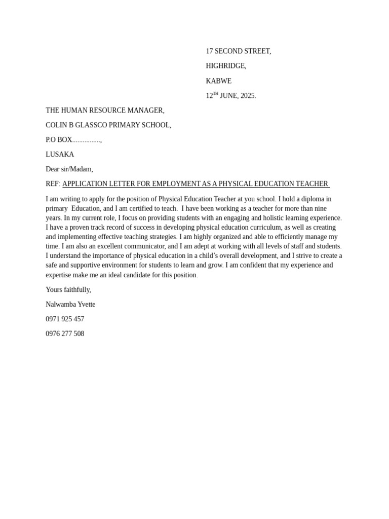Application for PE Teacher Position | PDF