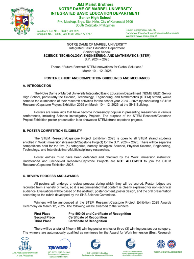NDMU STEM Exhibition 2025 Guidelines | PDF | Science, Technology ...