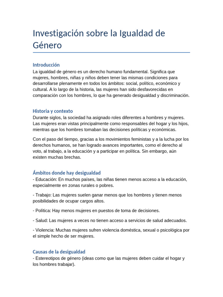 Investigación Igualdad de Género Completa | PDF | Mujer | Estudios de ...