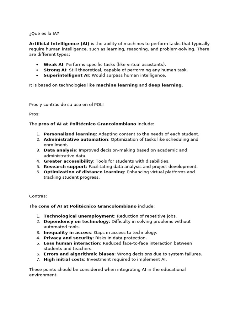 Pros and Cons of AI in Education | PDF | Artificial Intelligence ...
