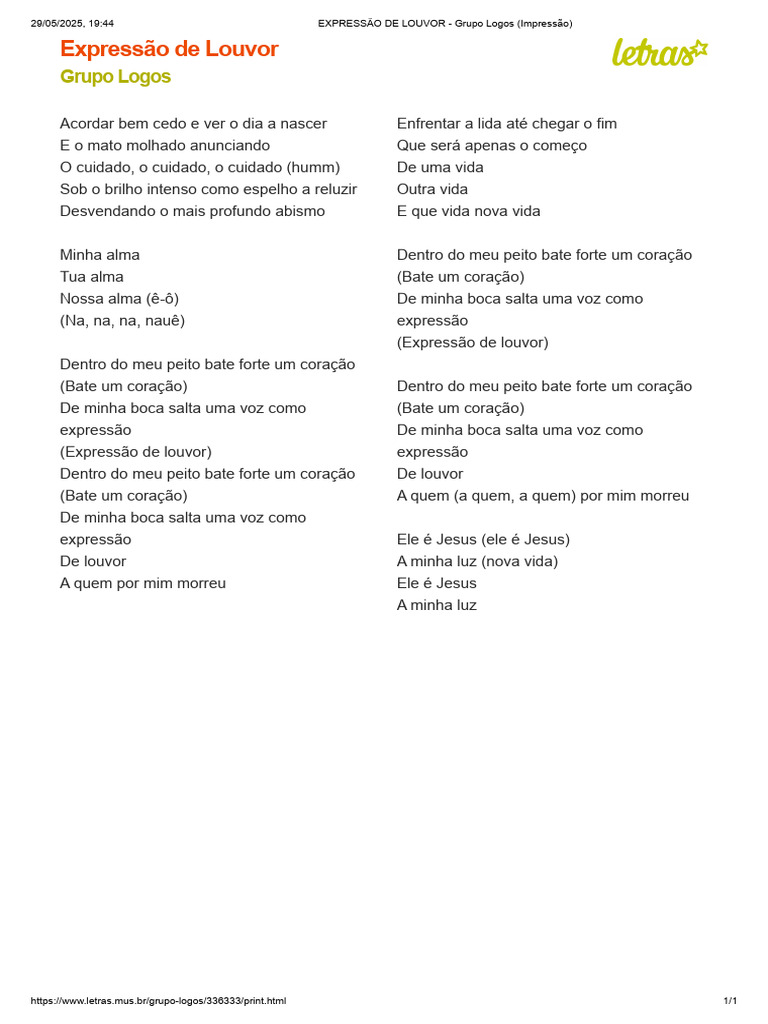 Expressão de Louvor: Letra e Significado | PDF