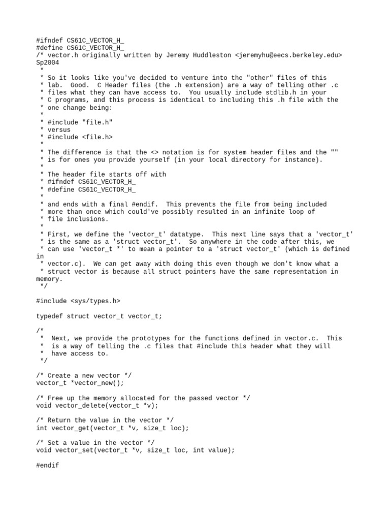 CS61C Vector Header File Overview | PDF